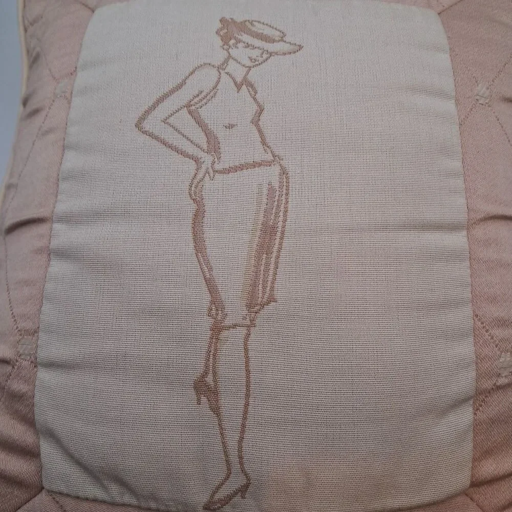 VTG French Parisian Lady Couture Cameo Pink Diamond Quilt Throw Pillow Fashion